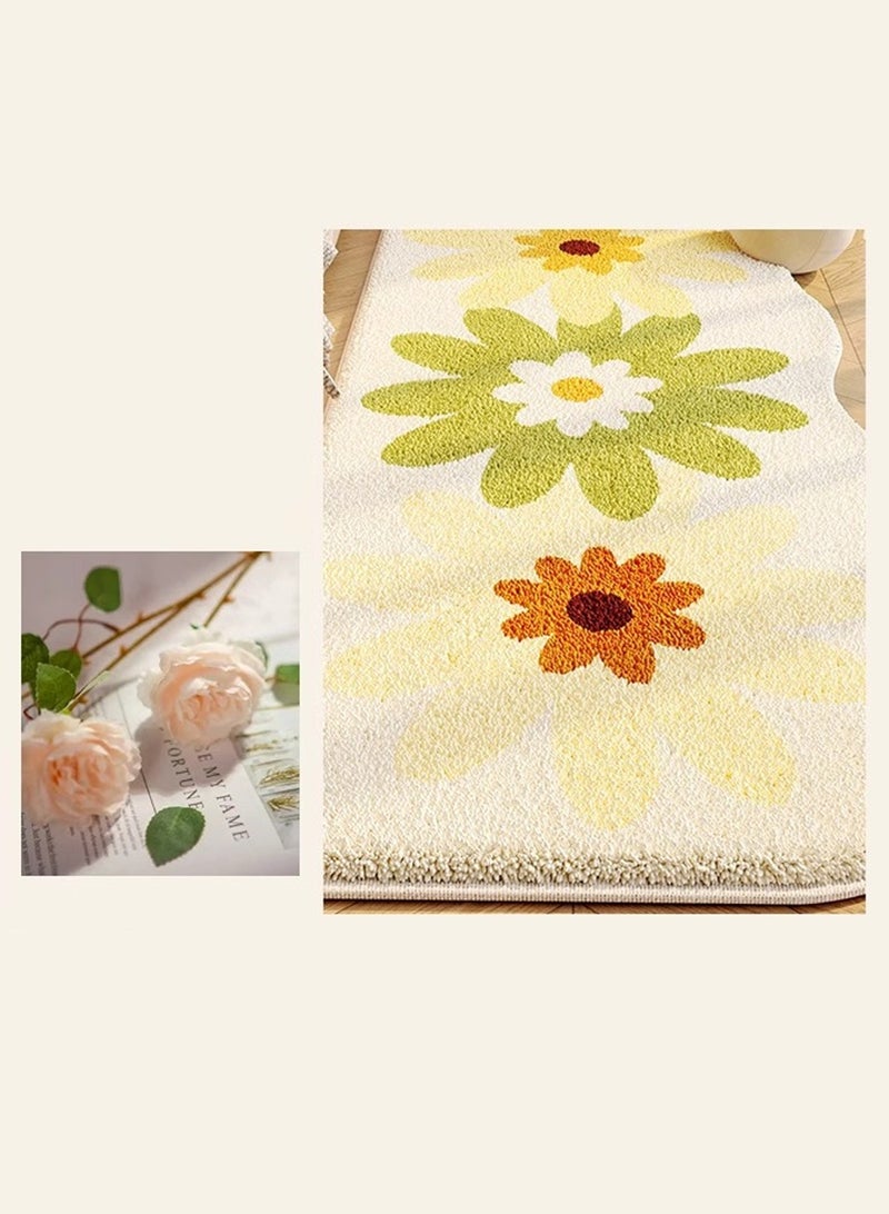 LOOPITYS Small Fresh Flower Imitation Cashmere Carpet Bedside Carpet Home Wear resistant, Cooling resistant, Anti slip Carpet Tea Table Window Mat - Image 2